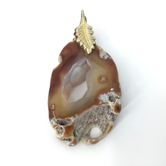 2/$25 Vintage Brown Agate Slice Pedant - Picture 1 of 16